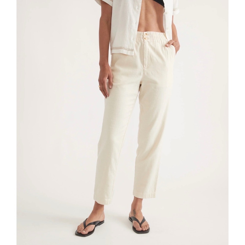 Maine Layer Elle Relaxed Crop Cotton Textured Pull‎ On Pant Cream XL